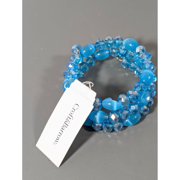 Croft & Barrow Blue Glass Cats Eye Bead Coil Wrap Bracelet NEW 6" Flex - Picture 4 of 8